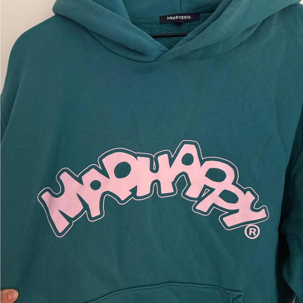 Madhappy Burst Hoodie Green Teal Fleece-Lined Lounge Chic Hoodie Womens XXL EUC - Picture 3 of 7